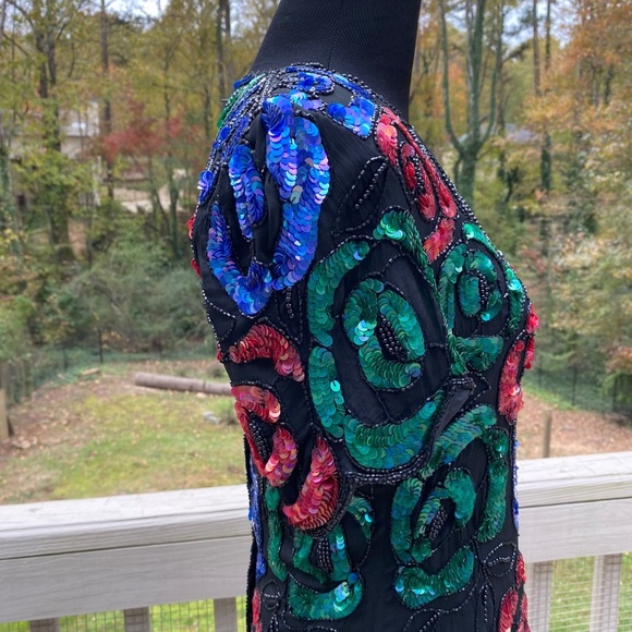 Vintage 80s Beaded Sequin Floral Silk Formal Top - Picture 5 of 13